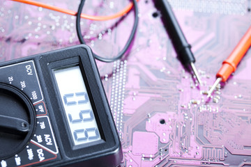 Closeup of detail of electronic circuit board