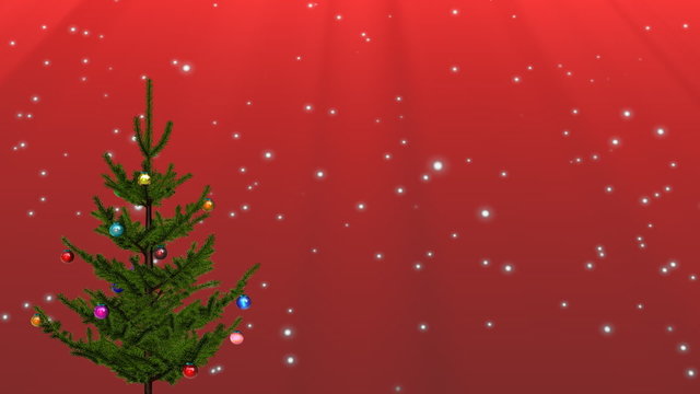 Animated Christmas tree snowing on a red background
