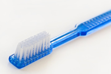 close-up of a blue toothbrush