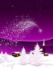 Fototapeta premium Winterlandschaft mit Sternschnuppe - Bergdorf