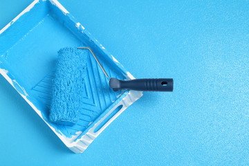 Roller with blue paint