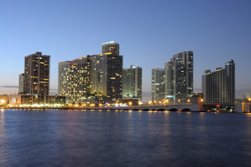 Downtown Miami at night, Florida USA
