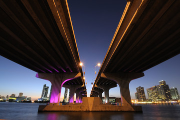 Bridge over the Biscayne Bay in Miami, Florida USA