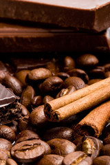 chocolate, coffee and cinnamon sticks