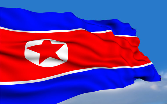 North Korean flag waving on wind.