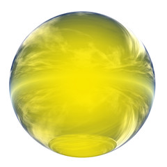 3d yellow glass sphere isolated on white background