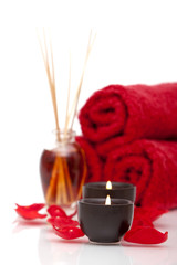 Spa candles and towels