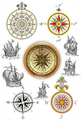 Compass rose and sailboats