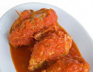 Meat roulade with tomato sauce on plate