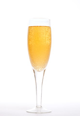 Closeup of the bubbles in a glass of champagne