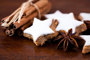 Close up of christmas cookies and spices