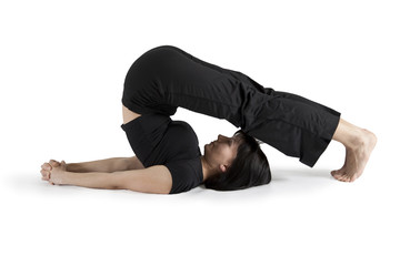 woman gymnast practicing yoga..