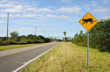 Sign warning of Florida panther habitat in the Everglades
