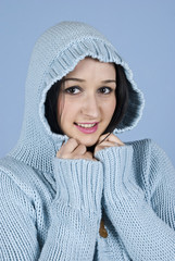 Youth female in hood wool