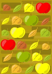 Vector illustration of apples and autumn leaves