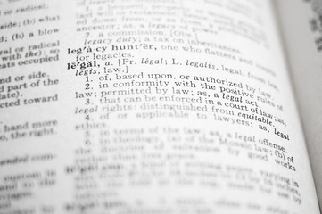 closeup of the word Legal in a dictionary