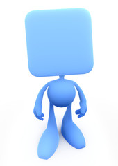 Faceless cartoon man with the box-shaped head. 3D rendered image