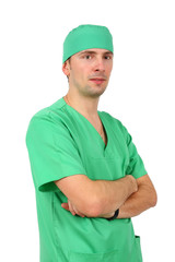 isolated shot of male doctor on white background