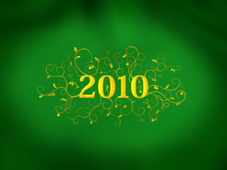 2010 floral ornament on green background