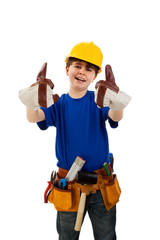 Kid as construction worker isolated on white background