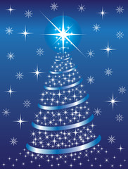Blue background with a Christmas fir