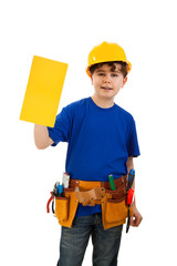 Kid as construction worker isolated on white background