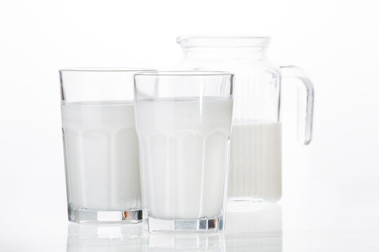 Milk jug and glass..