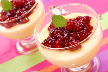 dessert with cherry confiture