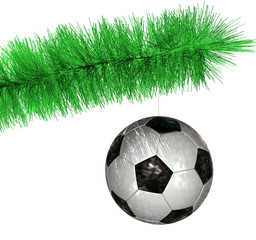 Soccer ball hanging on the Christmas tree branch © ALEXEY FILATOV