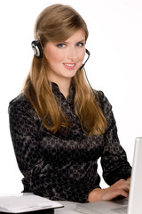 Naklejka premium Êbusiness customer support operator woman smiling - isolated
