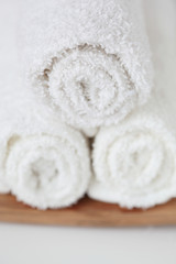 Three rolled towels close up