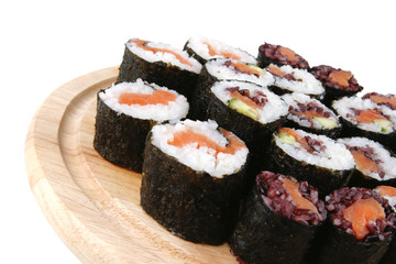 sushi on wooden plate