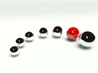 A red sphere among chrome spheres