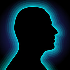 Illustration of silhouettes of men with blue halo