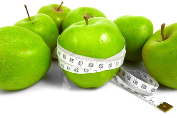 Green apples measured  the meter, sports apples