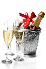 Champagne flutes and ice bucket