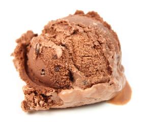 Chocolate ice cream scoop isolated on white