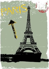 vector post card design with eiffel tower drawing