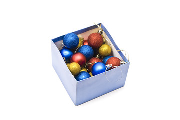 Blue box with christmas balls