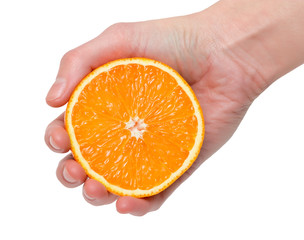 Half of orange in hand