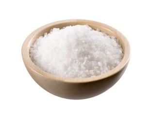 Fototapeta na wymiar Sea salt in a wooden bowl