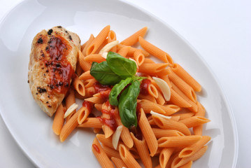 pasta with grilled turkey breast and home made tomato sauce