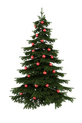 christmas tree with red balls isolated on white background