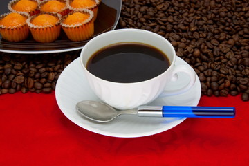 Coffee cup over red background