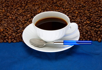 Cup of  coffee on a blue background