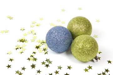 Three christmas balls isolated on white background