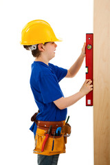 Kid as construction worker isolated on white background