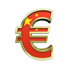 Obraz premium Gold Euro sign with China flag isolated on white.
