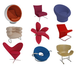 Set of modern 3D armchair's