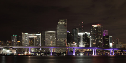 Wide angle view of downtown miami at night